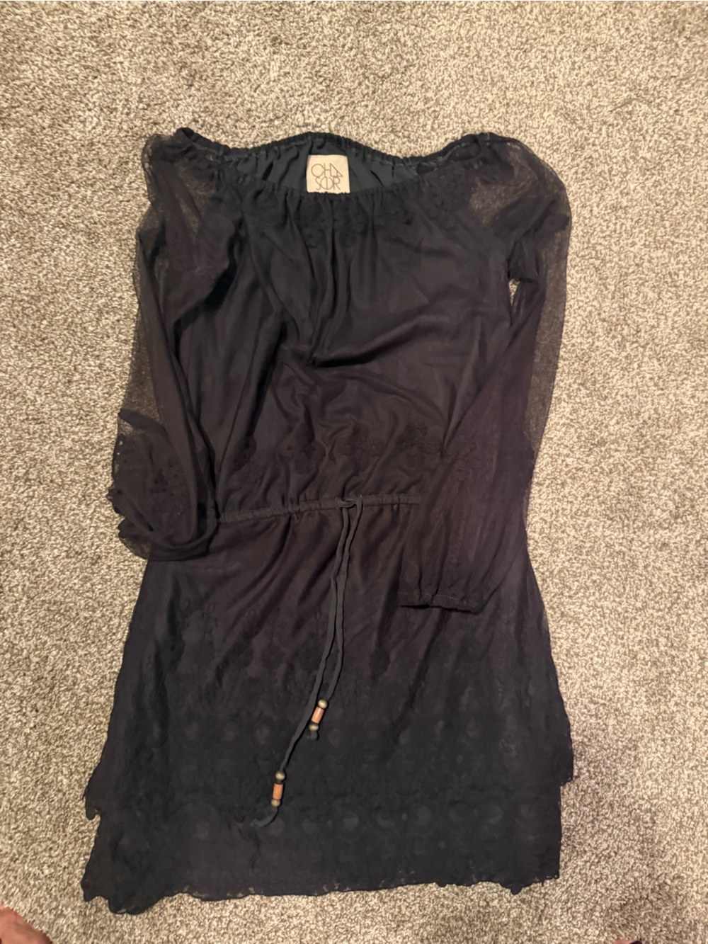 Black Sheer Cover-Up with Bead Drawstring